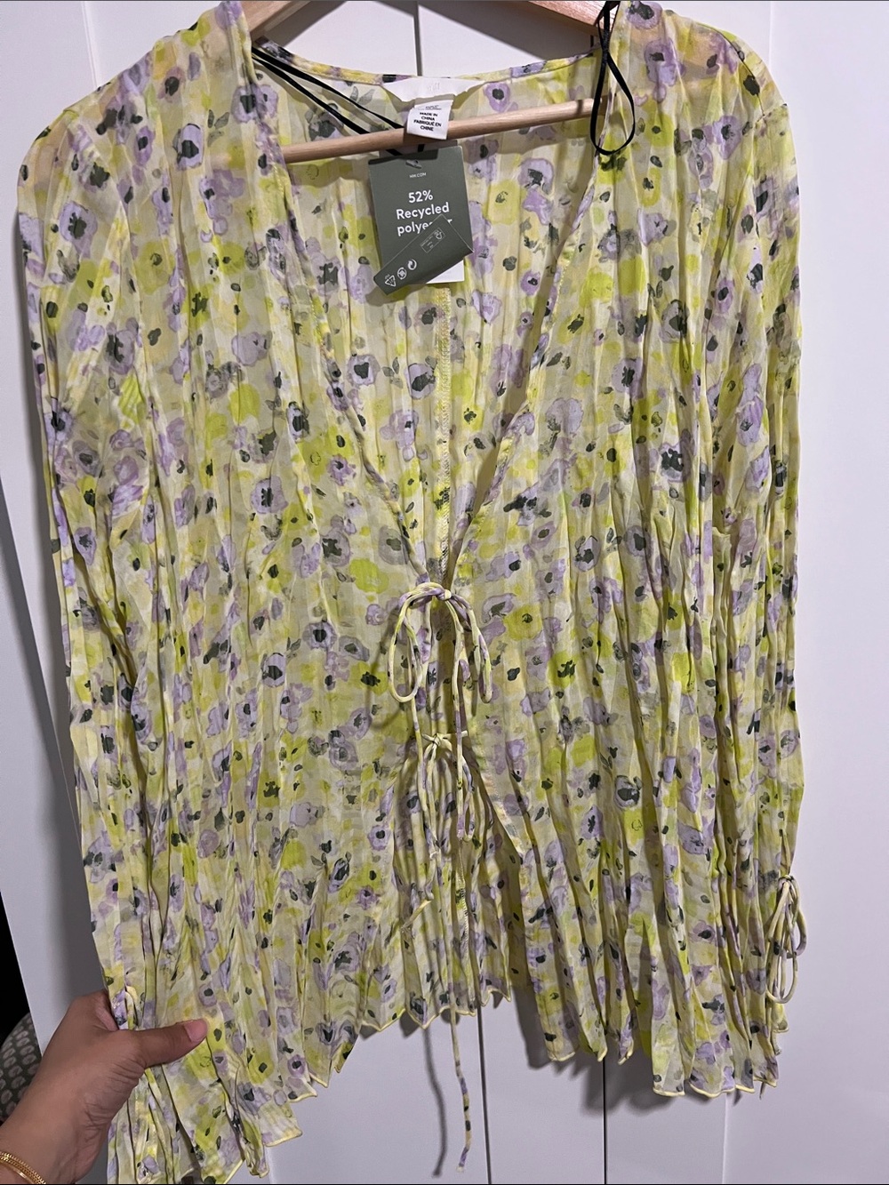 H&M Yellow Floral Tie-Front Pleated Tunic